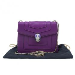 Pre Owned Bvlgari Purple Calfskin Serpenti Small Flap Bag