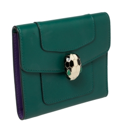 Pre Owned Bvlgari Green Leather Serpenti Forever Trifold Wallet