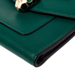 Pre Owned Bvlgari Green Leather Serpenti Forever Trifold Wallet