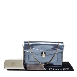 Pre Owned Bvlgari Metallic Grey Patent Leather Serpenti Forever Wallet on Chain
