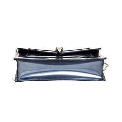 Pre Owned Bvlgari Metallic Grey Patent Leather Serpenti Forever Wallet on Chain