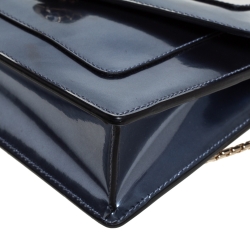 Pre Owned Bvlgari Metallic Grey Patent Leather Serpenti Forever Wallet on Chain