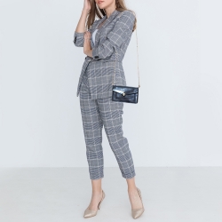 Pre Owned Bvlgari Metallic Grey Patent Leather Serpenti Forever Wallet on Chain