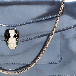 Pre Owned Bvlgari Metallic Grey Patent Leather Serpenti Forever Wallet on Chain
