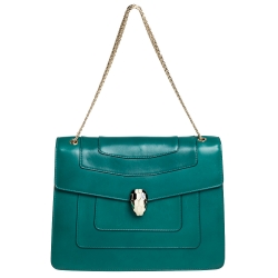 Bvlgari Green Leather Large Serpenti Forever Shoulder Bag