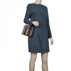 Pre Owned حقيبة كتف بلغاري طية رأس ثعبان جلد ثعبان بيج/بني متوسطة 