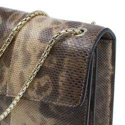 Pre Owned حقيبة كتف بلغاري طية رأس ثعبان جلد ثعبان بيج/بني متوسطة 