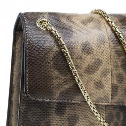 Pre Owned حقيبة كتف بلغاري طية رأس ثعبان جلد ثعبان بيج/بني متوسطة 