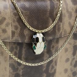 Pre Owned حقيبة كتف بلغاري طية رأس ثعبان جلد ثعبان بيج/بني متوسطة 