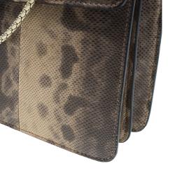 Pre Owned حقيبة كتف بلغاري طية رأس ثعبان جلد ثعبان بيج/بني متوسطة 