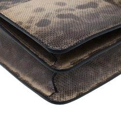 Pre Owned حقيبة كتف بلغاري طية رأس ثعبان جلد ثعبان بيج/بني متوسطة 