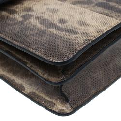 Pre Owned حقيبة كتف بلغاري طية رأس ثعبان جلد ثعبان بيج/بني متوسطة 