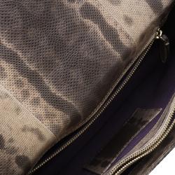 Pre Owned حقيبة كتف بلغاري طية رأس ثعبان جلد ثعبان بيج/بني متوسطة 