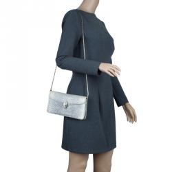 Pre Owned Bvlgari Metallic Grey Lizard Serpenti Flap Clutch