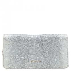 Pre Owned Bvlgari Metallic Grey Lizard Serpenti Flap Clutch