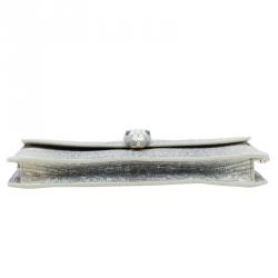 Pre Owned Bvlgari Metallic Grey Lizard Serpenti Flap Clutch