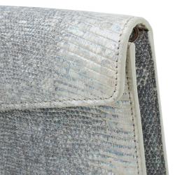Pre Owned Bvlgari Metallic Grey Lizard Serpenti Flap Clutch