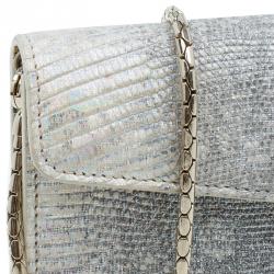 Pre Owned Bvlgari Metallic Grey Lizard Serpenti Flap Clutch