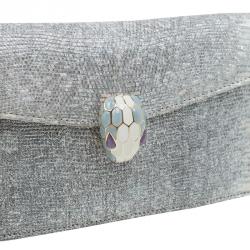 Pre Owned Bvlgari Metallic Grey Lizard Serpenti Flap Clutch
