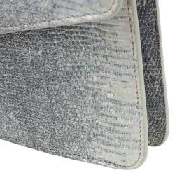 Pre Owned Bvlgari Metallic Grey Lizard Serpenti Flap Clutch