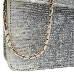 Pre Owned Bvlgari Metallic Grey Lizard Serpenti Flap Clutch