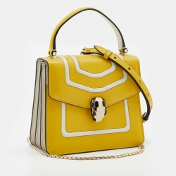 Pre Owned Bvlgari Yellow Leather Mini Serpenti Forever Top Handle Bag