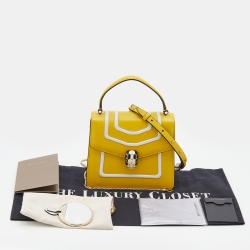 Pre Owned Bvlgari Yellow Leather Mini Serpenti Forever Top Handle Bag