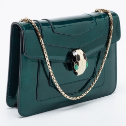 Pre Owned Bvlgari Green Patent Leather  Serpenti Forever Crossbody Bag