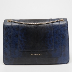 Bvlgari Navy Blue/Black Karung Serpenti Forever Shoulder Bag