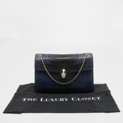 Bvlgari Navy Blue/Black Karung Serpenti Forever Shoulder Bag