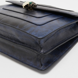 Bvlgari Navy Blue/Black Karung Serpenti Forever Shoulder Bag