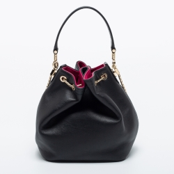 Bvlgari Black Leather Serpenti Forever Drawstring Bucket Bag