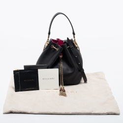 Bvlgari Black Leather Serpenti Forever Drawstring Bucket Bag