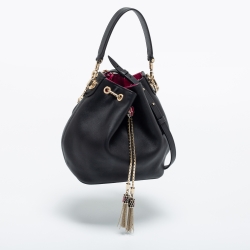 Bvlgari Black Leather Serpenti Forever Drawstring Bucket Bag