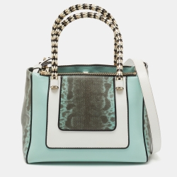 Bvlgari Blue/White Karung Leather Serpenti Tote