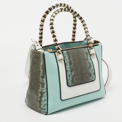 Bvlgari Blue/White Karung Leather Serpenti Tote
