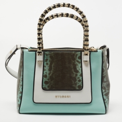 Bvlgari Blue/White Karung Leather Serpenti Tote
