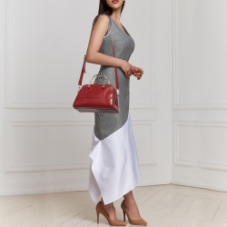 Bvlgari Red Leather Serpenti Scaglie Boston Bag