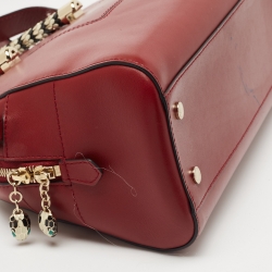 Bvlgari Red Leather Serpenti Scaglie Boston Bag