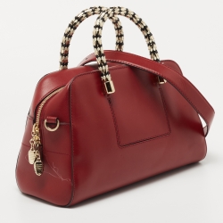 Bvlgari Red Leather Serpenti Scaglie Boston Bag