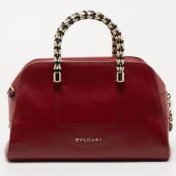 Bvlgari Red Leather Serpenti Scaglie Boston Bag