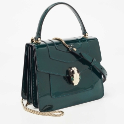 Bvlgari Emerald Green Patent Leather Serpenti Forever Top Handle Bag