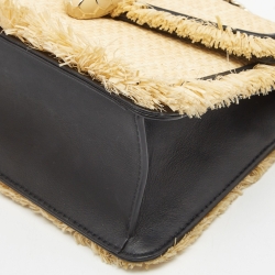 Bvlgari Cream/Black Raffia and Leather Serpenti Forever Top Handle Bag