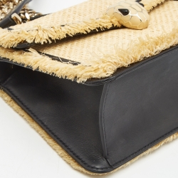 Bvlgari Cream/Black Raffia and Leather Serpenti Forever Top Handle Bag