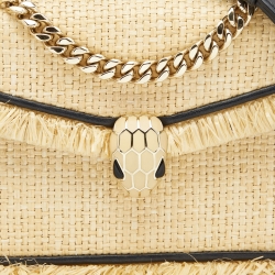 Bvlgari Cream/Black Raffia and Leather Serpenti Forever Top Handle Bag