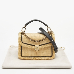 Bvlgari Cream/Black Raffia and Leather Serpenti Forever Top Handle Bag