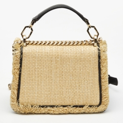 Bvlgari Cream/Black Raffia and Leather Serpenti Forever Top Handle Bag