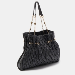 Pre Owned Bvlgari Black Leather Pleated Twit Tote