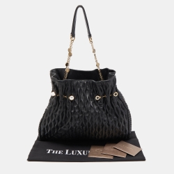 Pre Owned Bvlgari Black Leather Pleated Twit Tote