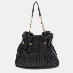 Pre Owned Bvlgari Black Leather Pleated Twit Tote